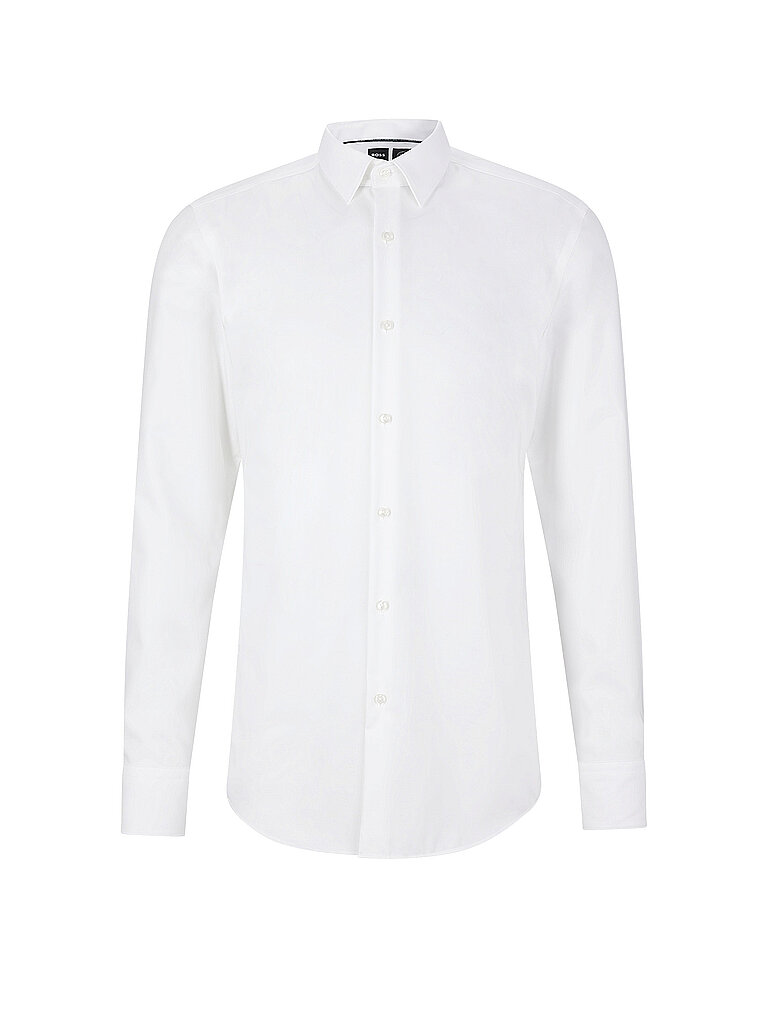 BOSS Hemd Herren Slim Fit Baumwolle weiß strukturiert Kent