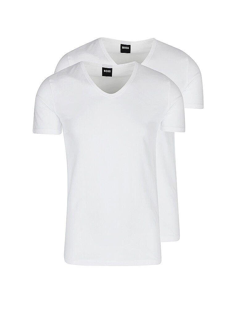 BOSS Herren Modern T-Shirts Cotton Stretch Slim Fit V-Neck 4er Pack, Farbe:Weiß, Artikel:-100 White, Größe:L