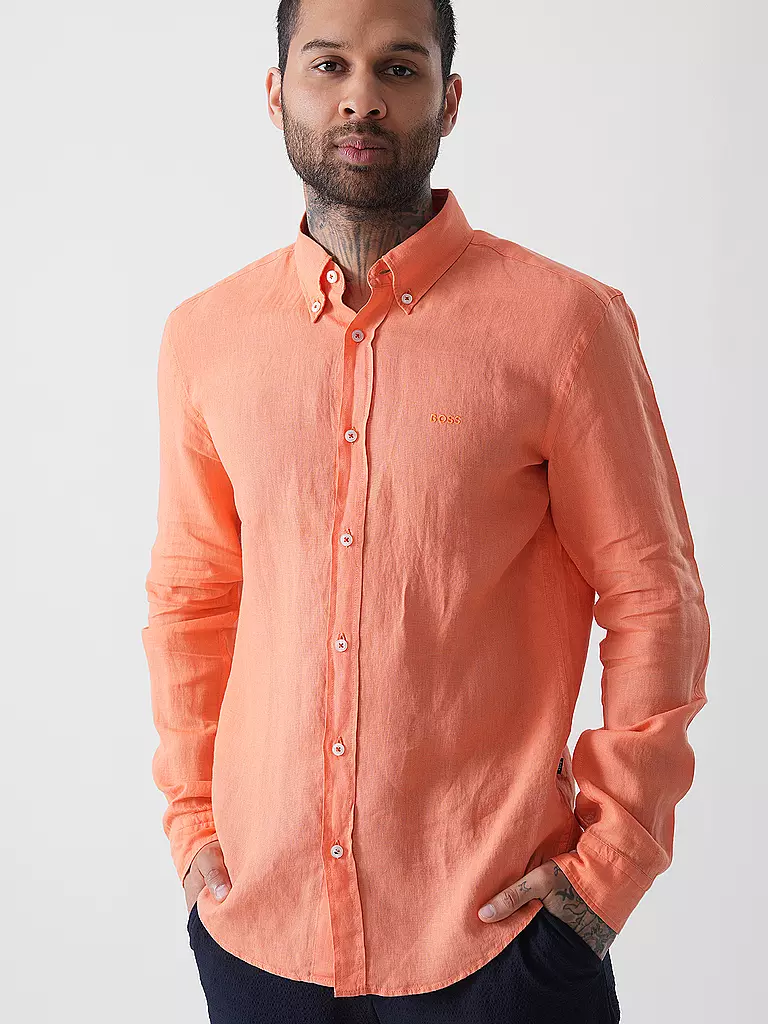 BOSS | Leinenhemd Slim Fit H-ROAN | orange