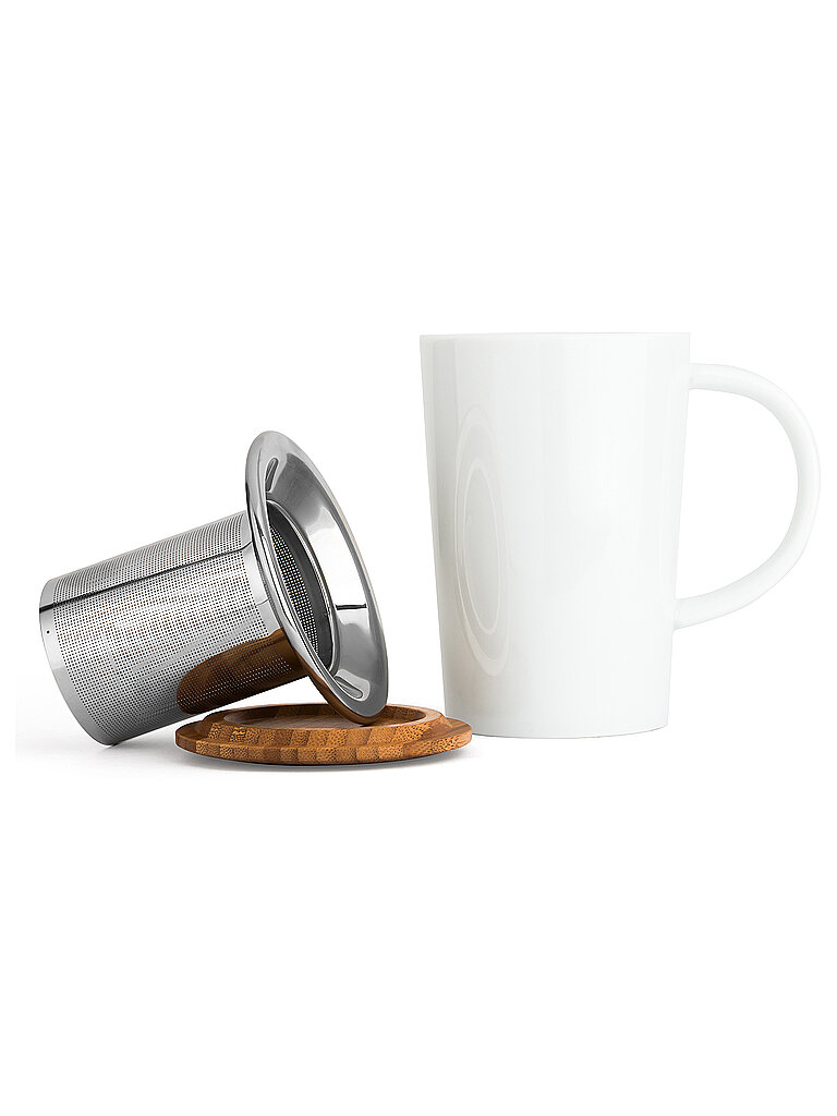 BREDEMEIJER Tee-Becher mit Filter und Bambus-Deckel 0,4l Weiss weiß