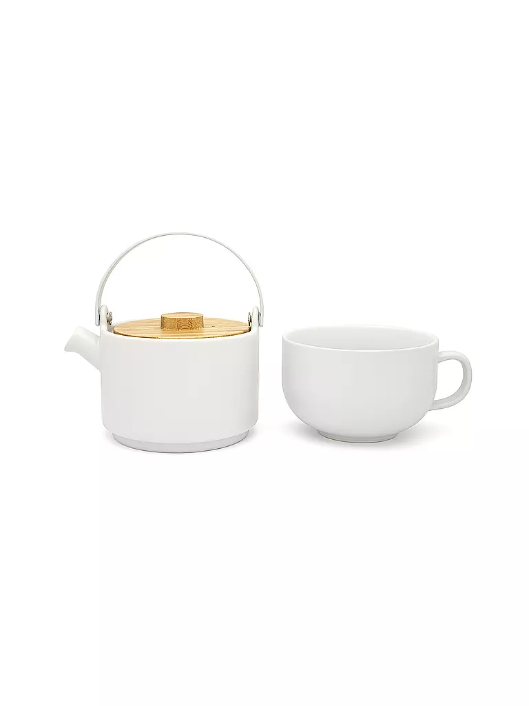 Bredemeijer Tea-for-One Set - Umea White Stoneware Teapot & Cup With Bamboo Lid, 0.5 Liters - View #2