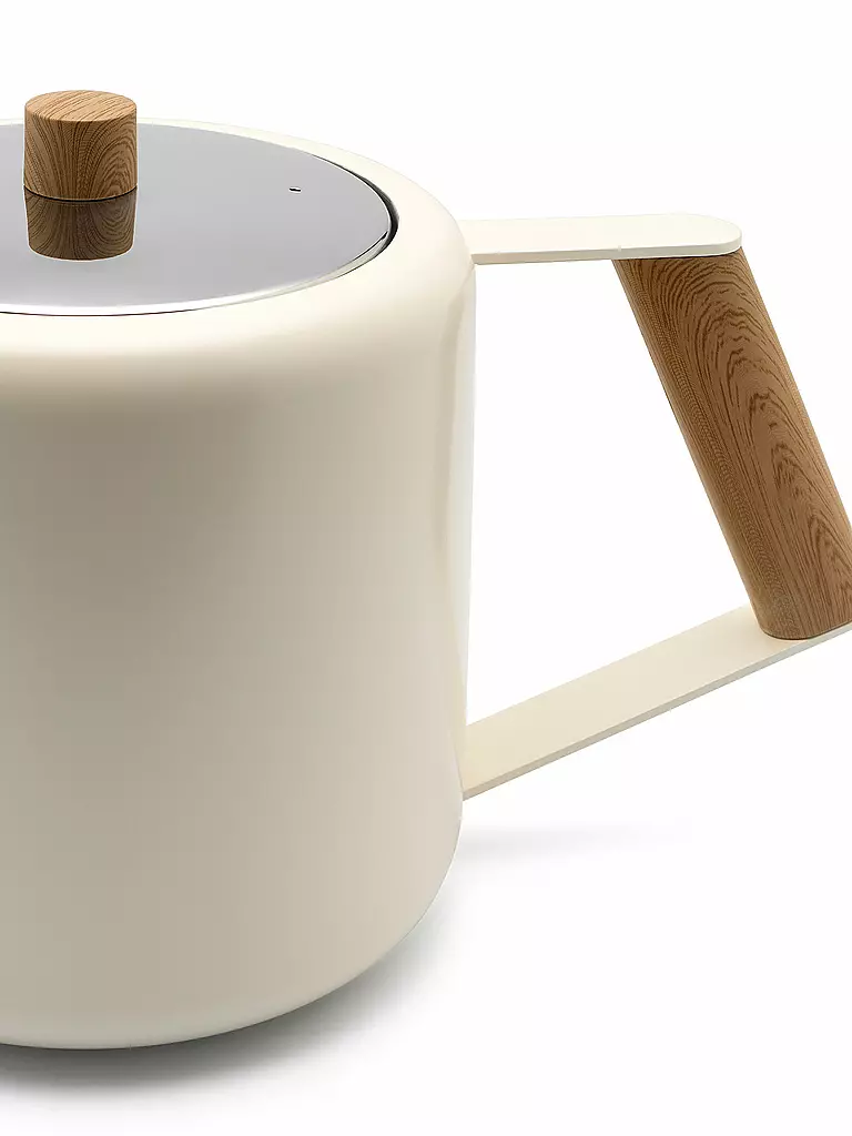 BREDEMEIJER | Teekanne doppelwandig Boston 1,1l Mattweiss/Holzoptik | schwarz