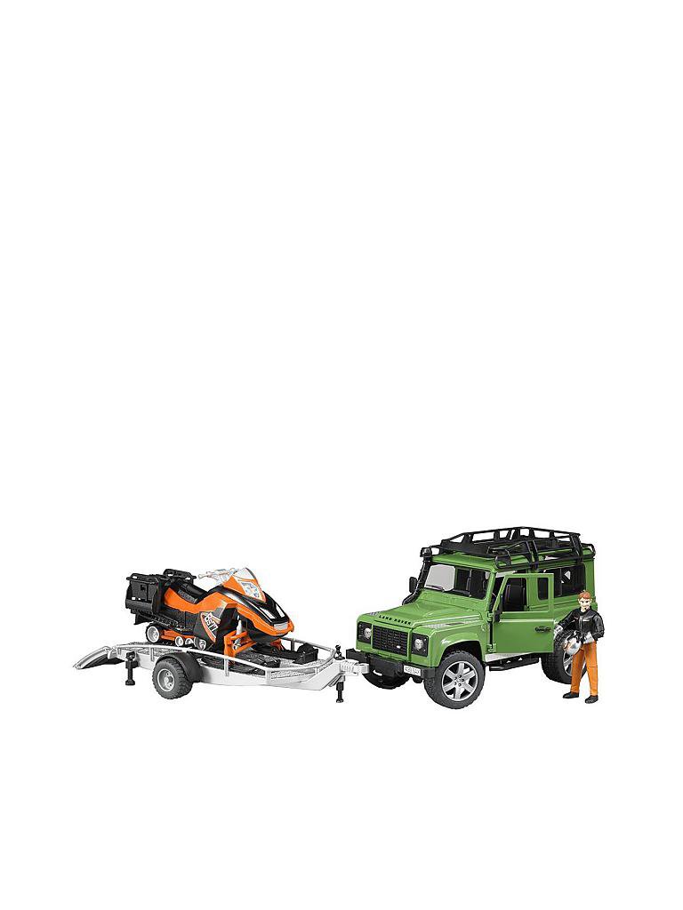 BRUDER | Land Rover Defender Station Wagon mit Anhänger, Snowmobil, Fahrer und Zubehör | keine Farbe