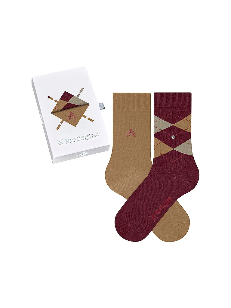 BURLINGTON | Damen Socken Geschenkebox 2er Pkg 36-41 EVERYDAY X-MAS BOX sortiment | Dunkelrot