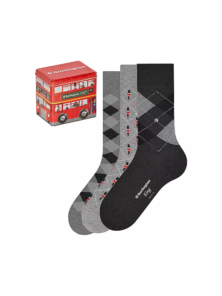 BURLINGTON | Herren Socken 3-er Pkg. BRITISH BOX 40-46 sortiment | hellgrau