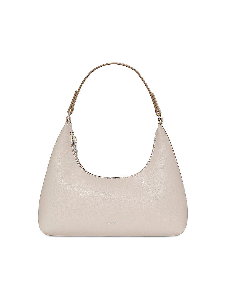 Schultertasche CALVIN KLEIN FOIL LOGO SHOULDER BAG Damen Gr B H T 29cm x 14cm x 8cm beige (chateau desert taupe) Lederimitat unifarben Taschen Henkeltasche Damen Handtasche Hobo bag mit Logoschriftzug