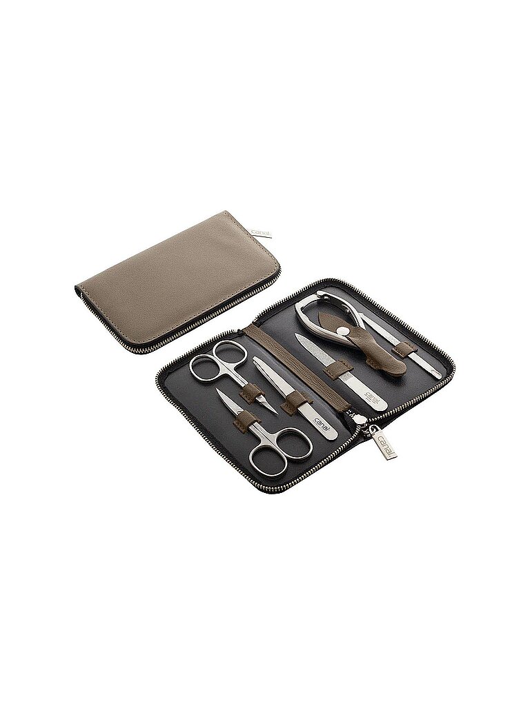 CANAL Reißverschluss-Etui aus Spaltleder 6-teilig Beige 5375