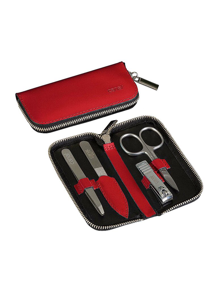 CANAL Reißverschluss-Etui aus Spaltleder 4-teilig Rot 5381