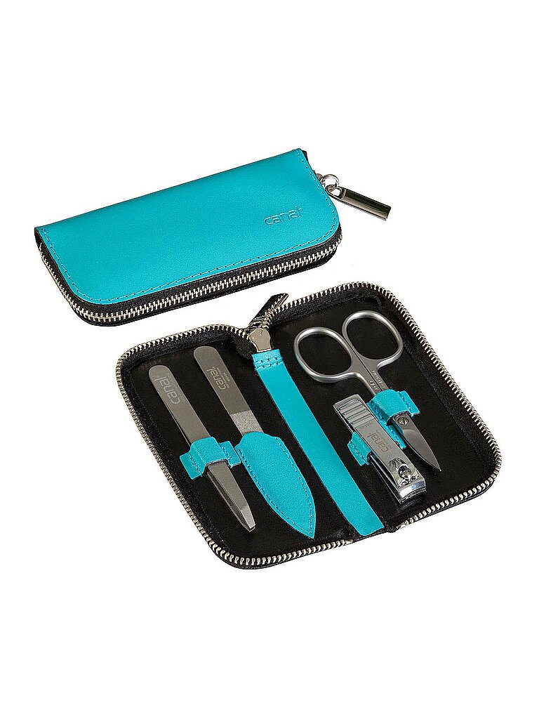 CANAL Reißverschluss-Etui aus Spaltleder 4-teilig Türkis 5381
