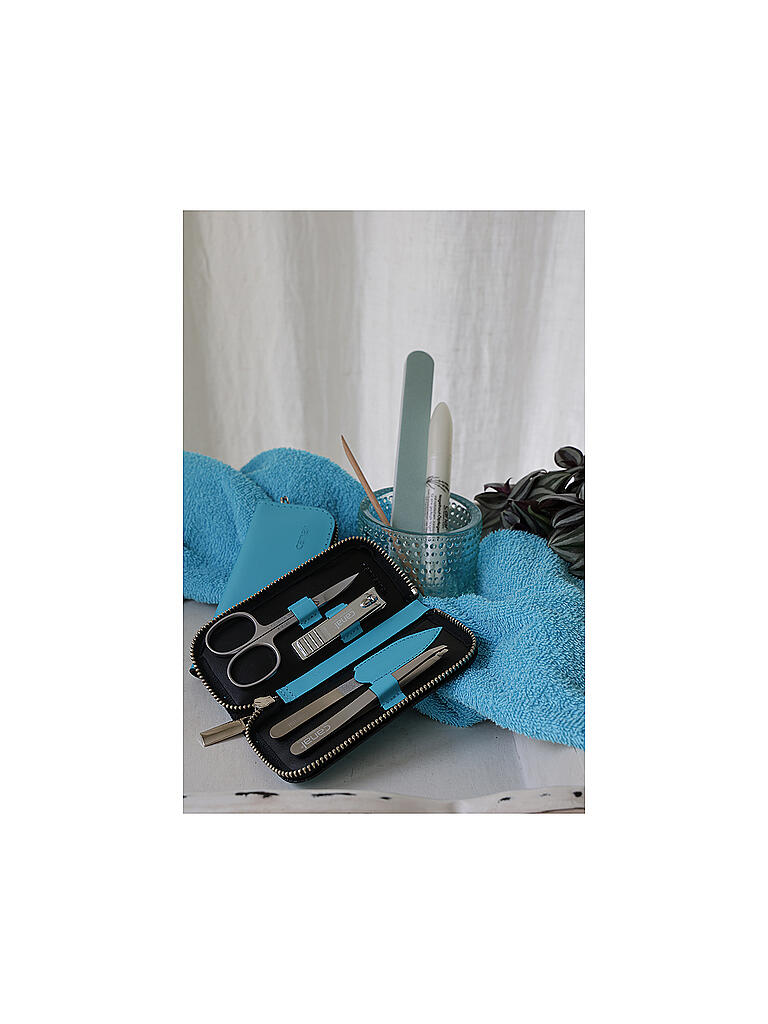 CANAL | Reißverschluss-Etui aus Spaltleder 4-teilig (Türkis) 5381 | tuerkis