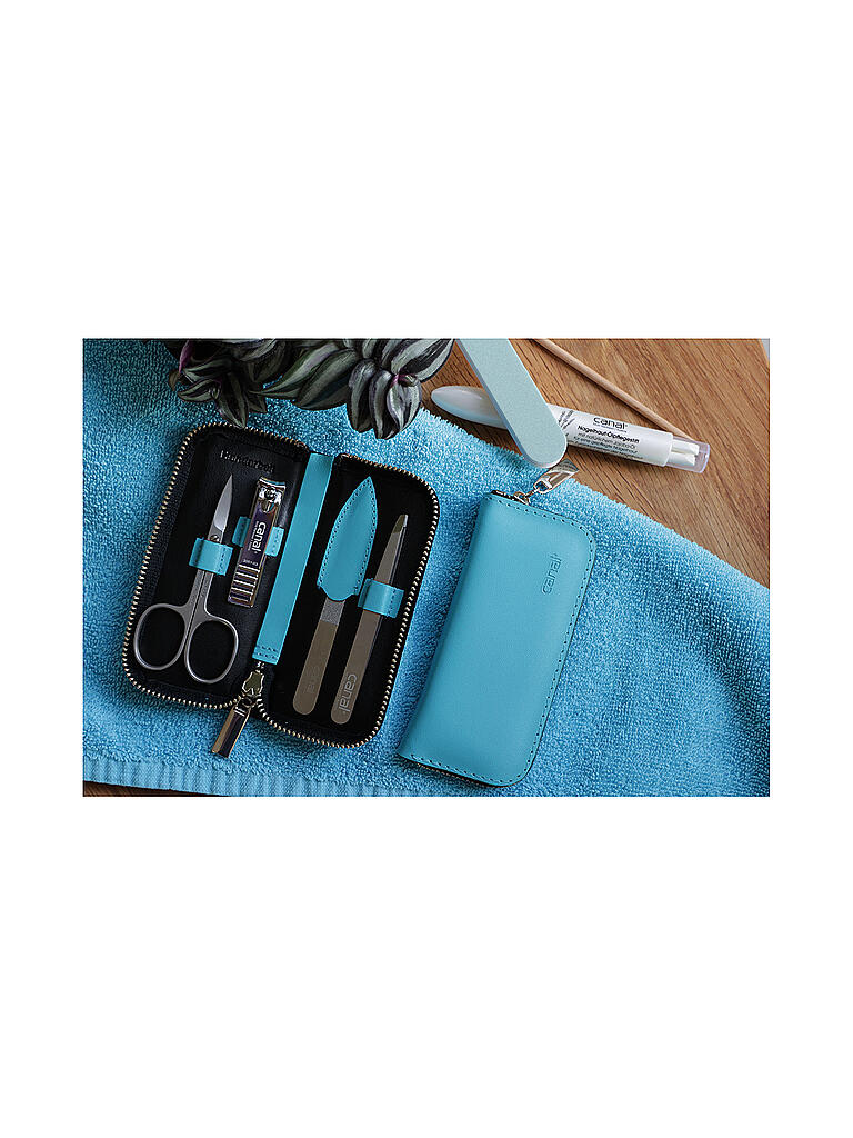 CANAL | Reißverschluss-Etui aus Spaltleder 4-teilig (Türkis) 5381 | tuerkis