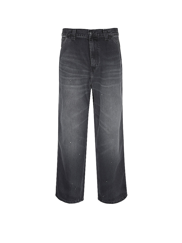 Carhartt Wip og Einzelne Knie Hose Jeans breites Bein mit Farbe - Schwarz zerstoren Waschplatter