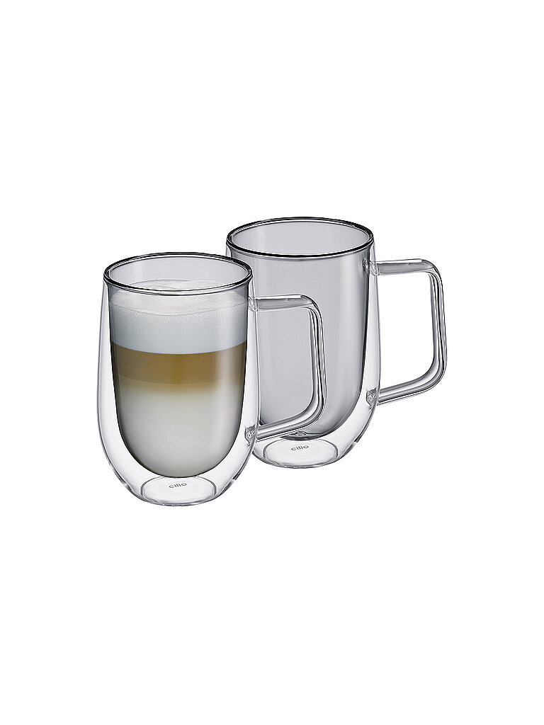 CILIO Latte Macchiato Glas Doppelwandig VENETO 2x0,03l  Borosilikatglas Grau grau