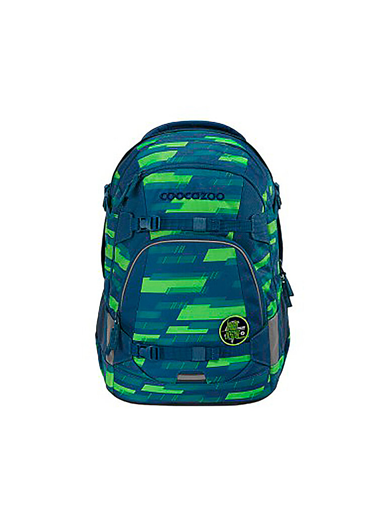 coocazoo Schulrucksack Mate „Lime Stripe”, blau-grün, ergonomischer & anpassbarer Tornister, höhen- & größenverstellbar, mit Brustgurt & Hüftgurt, ab der 3. Klasse