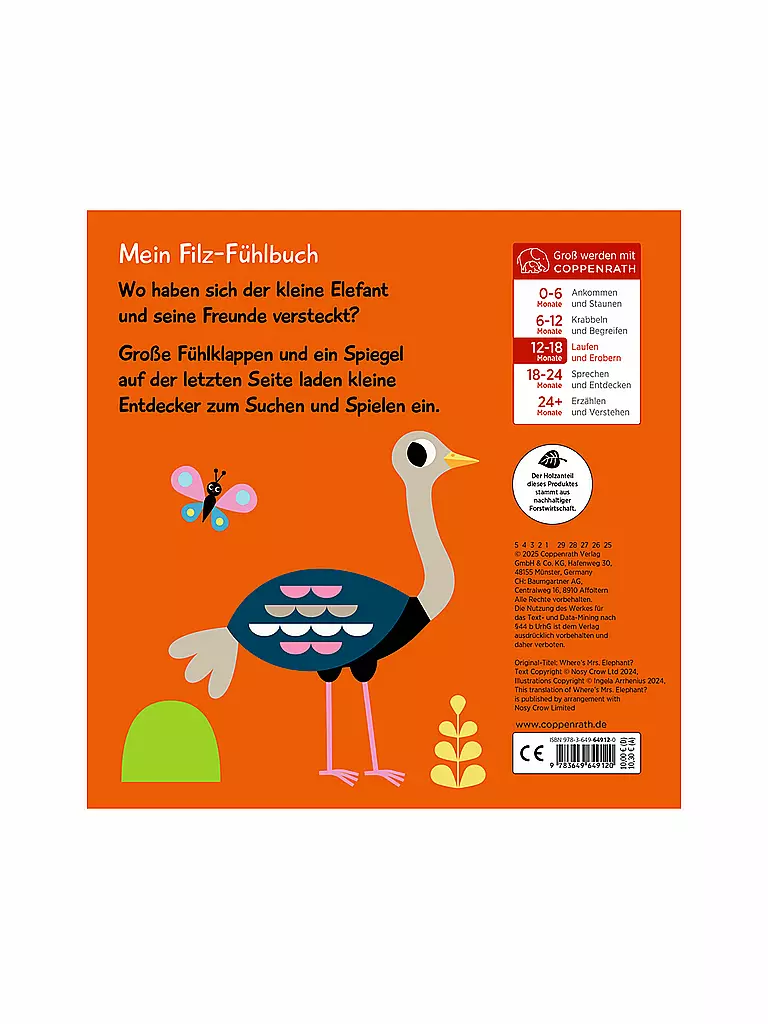 COPPENRATH VERLAG | Mein Filz-Fühlbuch: Kuckuck, kleiner Elefant! | keine Farbe