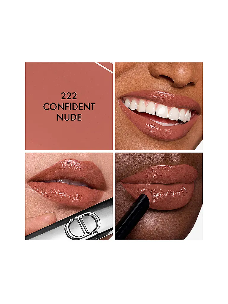 DIOR | Rouge Dior On Stage - Lippenstift der lange hält und nicht austrocknet mit Shine-Finish (222 Confident Nude) | hellbraun