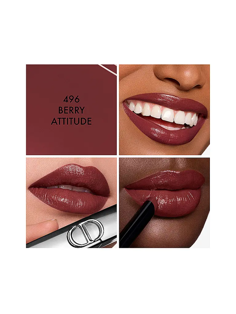 DIOR | Rouge Dior On Stage - Lippenstift der lange hält und nicht austrocknet mit Shine-Finish (496 Berry Attitude) | dunkelrot