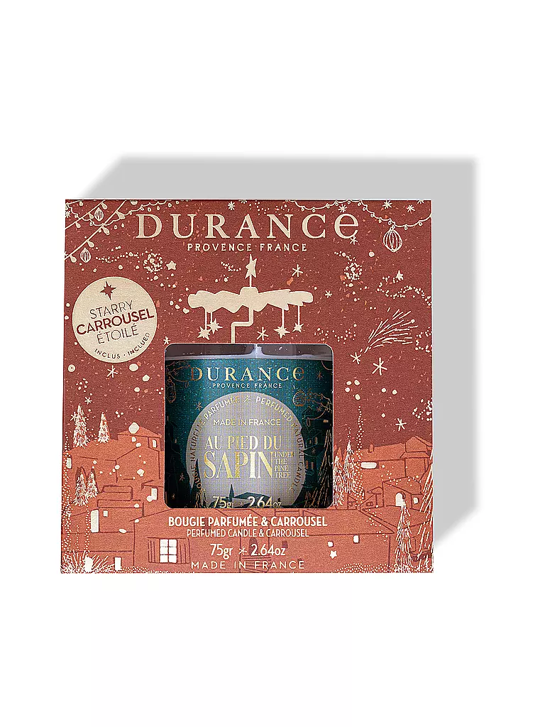 DURANCE | Weihnachts Duftkerze 75g mit Karussell Am Tannenbaum | dunkelgrün
