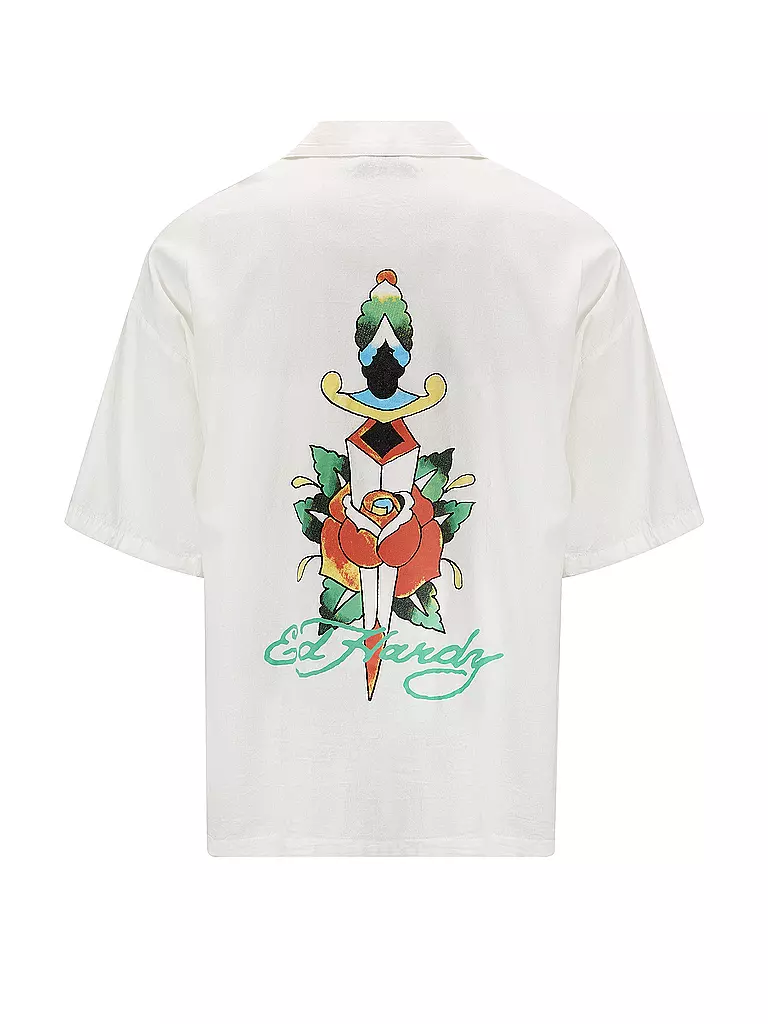 ED HARDY | Hemd Regular Fit ROSE RIDER CAMP | weiss