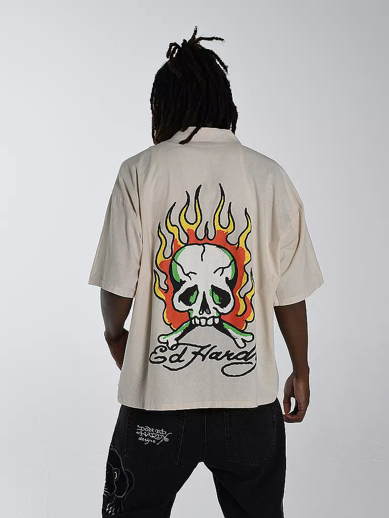 ED HARDY | Hemd Regular Fit SKULL FLAMES | beige