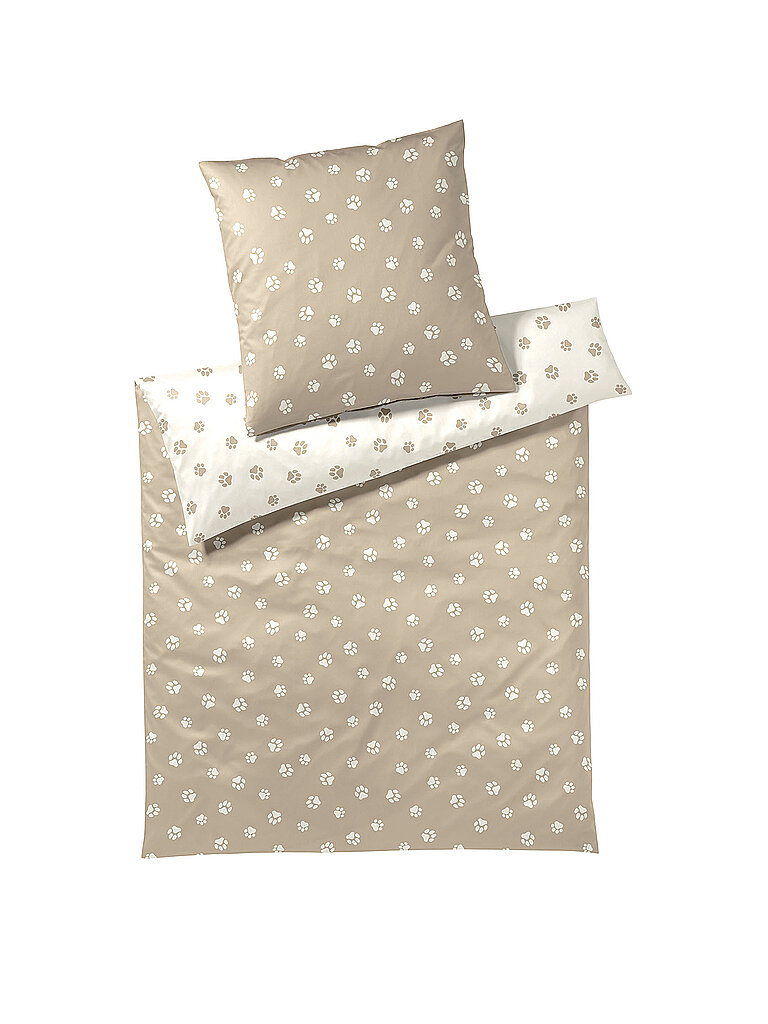ELEGANTE Satin Bettwäsche PAWS 70x90cm/140x200cm Creme beige