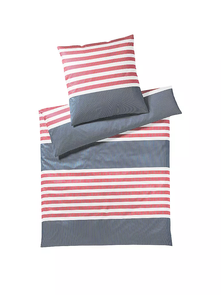 ELEGANTE | Batist Bettwäsche 140x200cm SUMMERSTRIPE Blau-Rot | hellblau