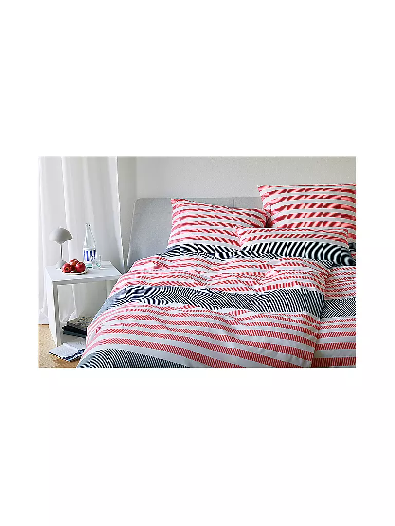 ELEGANTE | Batist Bettwäsche 140x200cm SUMMERSTRIPE Blau-Rot | hellblau
