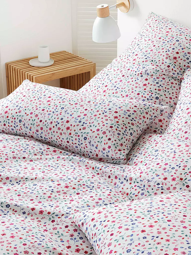 ELEGANTE | Flanell Bettwäsche BERRY 70x90cm/140x200cm Blumen | weiss