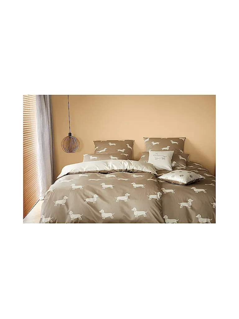 ELEGANTE | Satin Bettwäsche DOGS 70x90cm/140x200cm Creme | 