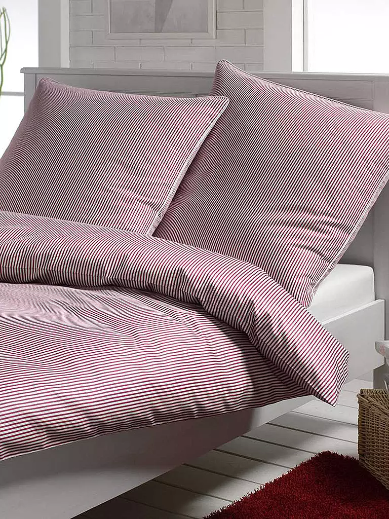 ELEGANTE | Satin Bettwäsche Hamburger Streifen 140x200cm Bordeaux | dunkelrot