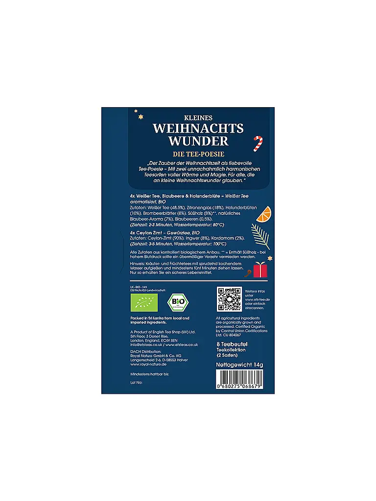ENGLISH TEA SHOP | Wintertee 8 Beutel Weihnahts Wunder |
