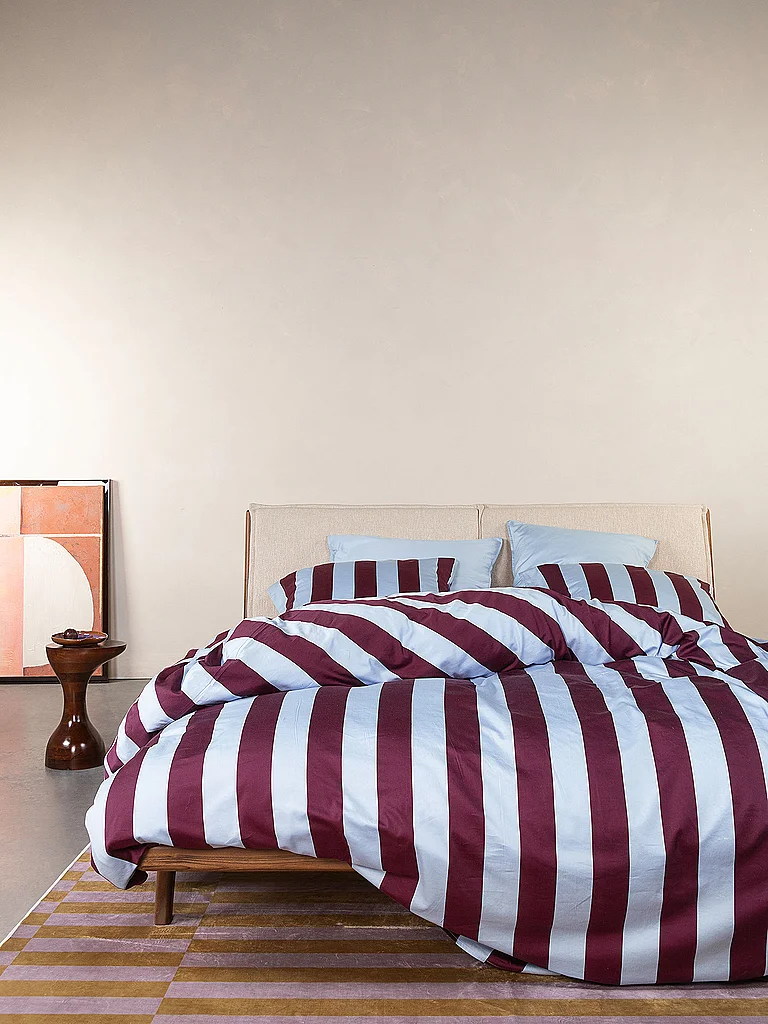 ESSENZA Parure de lit en satin MINTE STRIPE 70x90/140x200cm Mauve Wine/Ice Blue baie