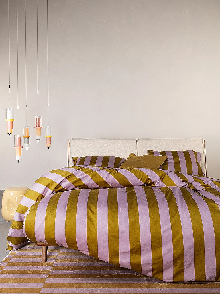 ESSENZA Ropa de cama de satén MINTE STRIPE 70x90/140x200cm Morado pálido/Oliva oliva