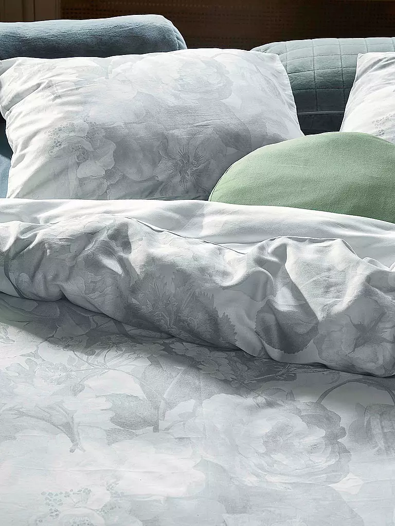 ESSENZA | Satin Bettwäsche 70x90cm / 140x200cm Floor Illusion Blue | hellgrau