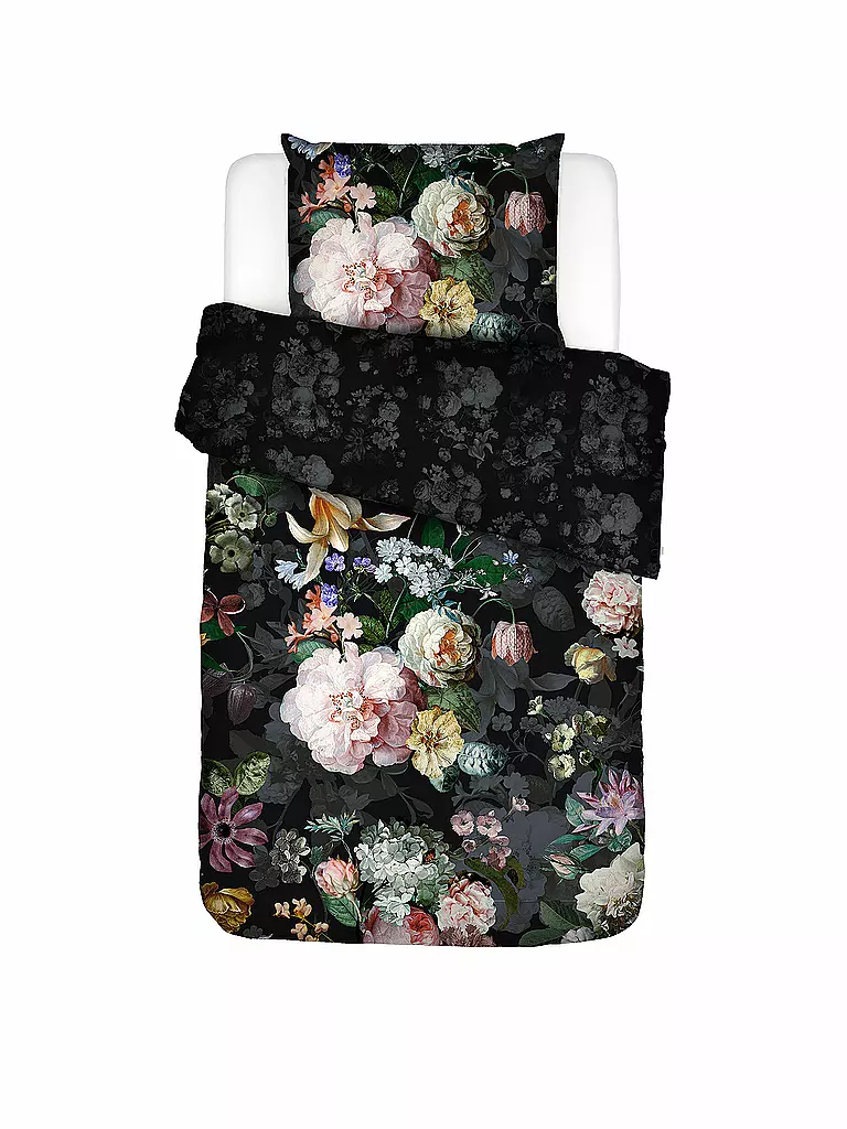 ESSENZA | Satin Bettwäsche FLEUR 70x90cm/140x200cm Blooming Black | schwarz