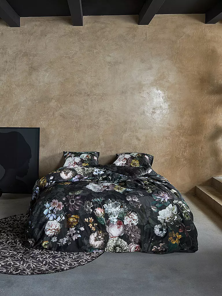 ESSENZA | Satin Bettwäsche FLEUR 70x90cm/140x200cm Blooming Black | schwarz