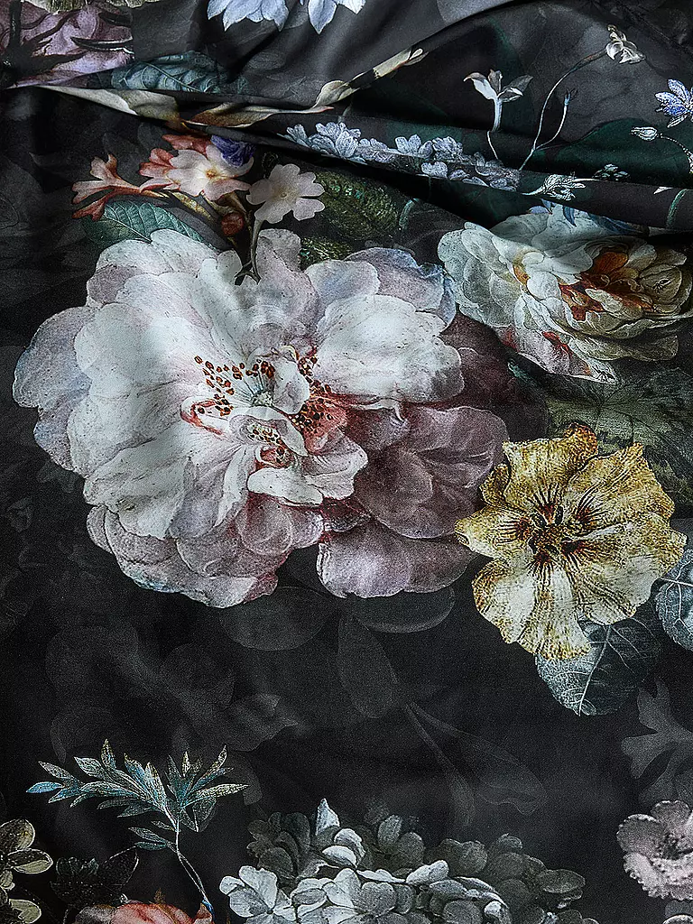 ESSENZA | Satin Bettwäsche FLEUR 70x90cm/140x200cm Blooming Black | schwarz