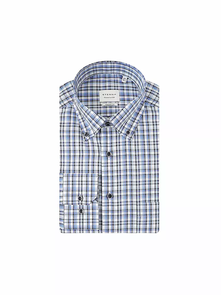 Camicia Uomo ETERNA Comfort Fit Popeline - Taglia 43, Azzurro, Colletto Button Down, Non Stira