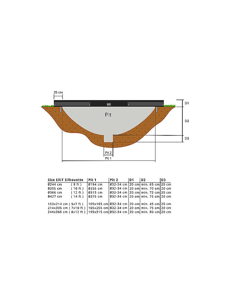 EXIT TOYS | Silhouette Bodentrampolin 366cm mit Sicherheitsnetz | keine Farbe