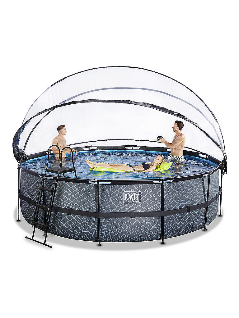 EXIT Toys Stone Pool Mit Abdeckung - 427cm Rundpool Mit Sandfilter & Wärmepumpe