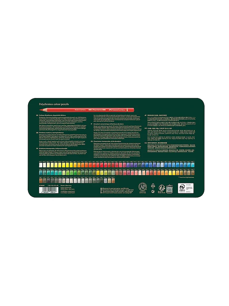 FABER-CASTELL Crayons de couleur Polychromos 102 pièces, étui en métal vert foncé