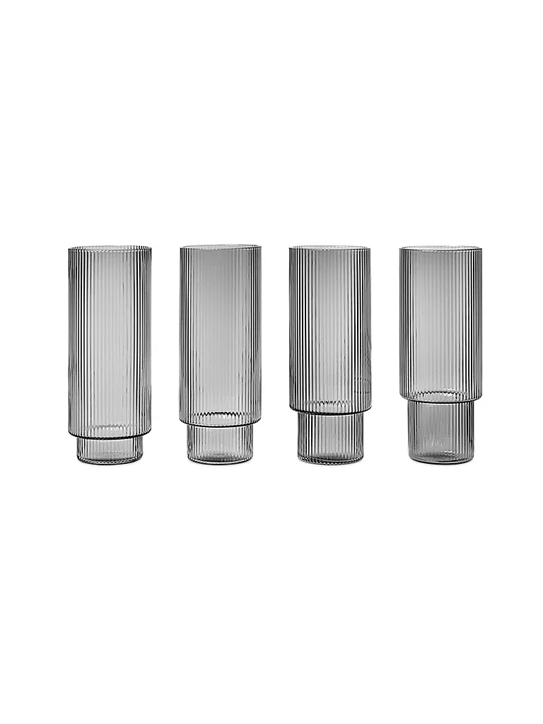 FERM LIVING | Longdrink Glas 4-er Set RIPPLE Smoked Grey | transparent