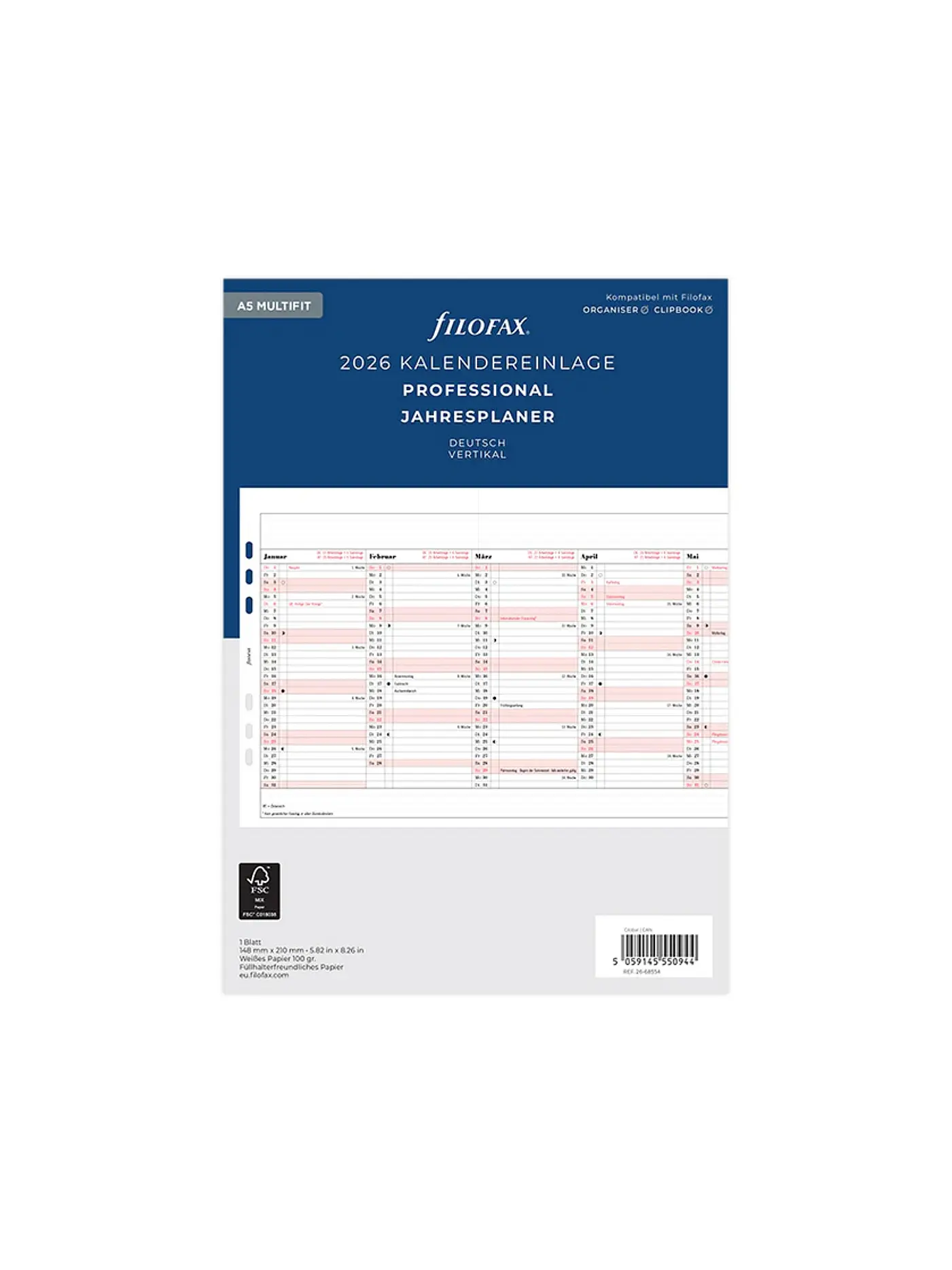 FILOFAX | Kalendereinlage Jahresplaner deutsch A5 2026 | weiss
