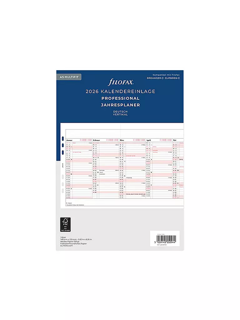 FILOFAX | Kalendereinlage Jahresplaner deutsch A5 2026 | weiss