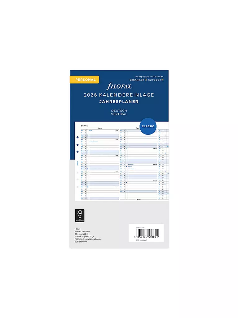 FILOFAX | Kalendereinlage Jahresplaner Deutsch Personal 2026 | weiss