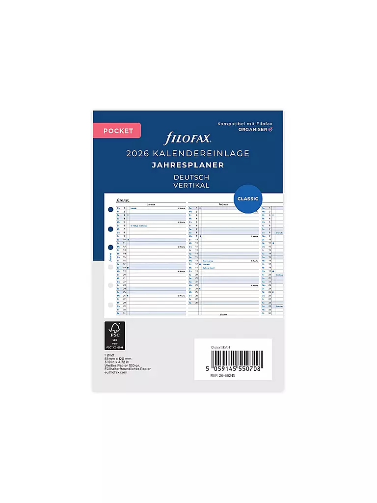 FILOFAX | Kalendereinlage Jahresplaner Deutsch Pocket 2026 | weiss
