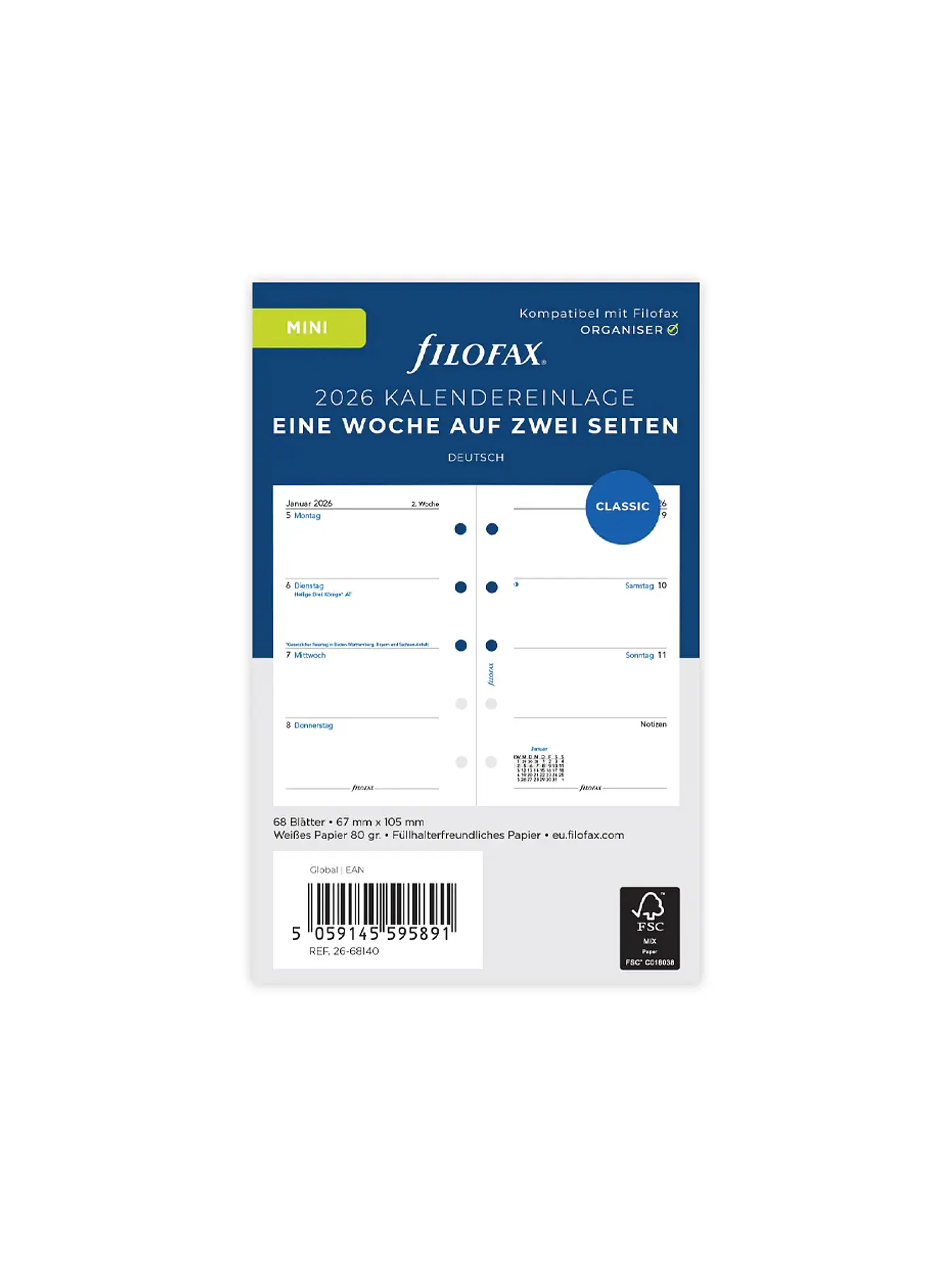 FILOFAX | Kalendereinlage Mini Woche Deutsch 2026  | weiss