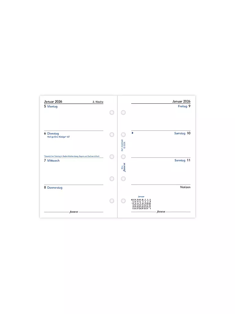 FILOFAX | Kalendereinlage Mini Woche Deutsch 2026  | weiss