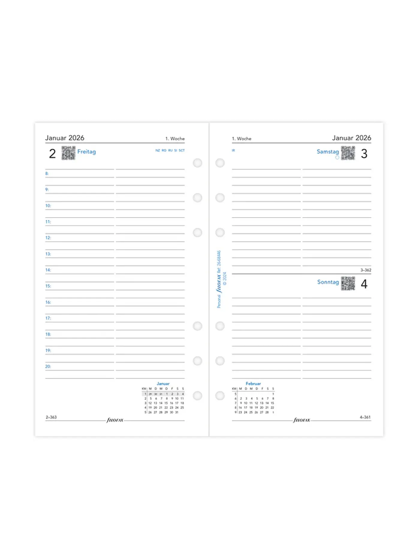 FILOFAX | Kalendereinlage Tag Deutsch Personal 2026 | weiss