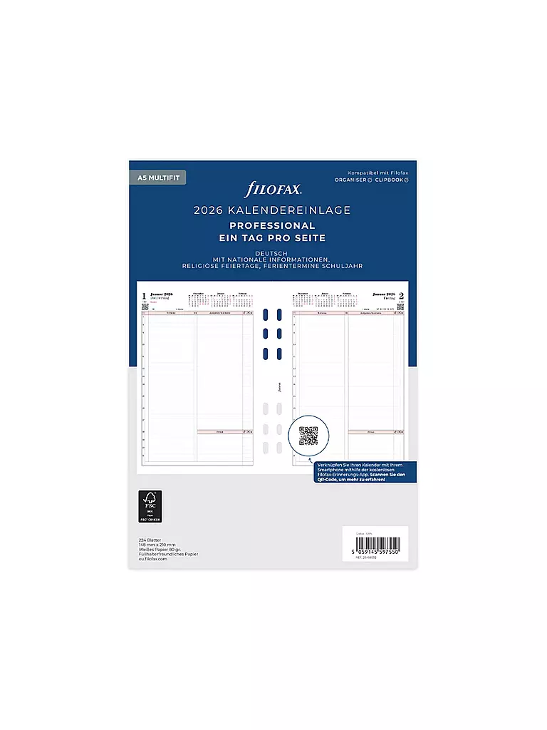 FILOFAX | Kalendereinlage Tag Professional deutsch A5 2026 | weiss